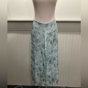 Vince Mint Blue Floral Midi Skirt Asymmetrical Hem Size 18